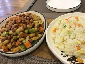 Kung Pao „Chicken“ and fried rice (also available without eggs) at  Good Samaritan in Qingdao