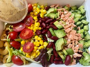 Ordered the rainbow salad with mock ham for dinner tonight on Meituan. So good! at  Good Samaritan in Qingdao