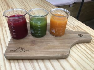 Shots degustação. Um suco melhor que o outro! at Purana in Sao Paulo