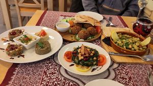Tapas from starters. We asked to replace yogurt sauce and got brown beans instead (left side) at ARAMIA Podzamcze in Szczecin
