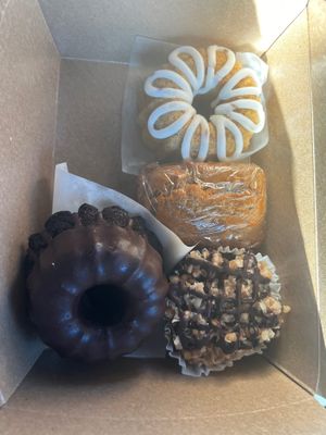 German chocolate cupcake, pumpkin bread, Mexican chocolate Bundt cake and lemon lavender Bundt cake. at Little Owl Cafe in Fairbanks
