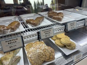 All bread up top is vegan, and the oatmeal cream pie on bottom! About half of the full display case is vegan!   at Little Owl Cafe in Fairbanks