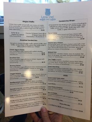 Food menu at Little Owl Cafe in Fairbanks