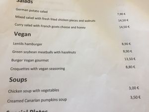 English Menu at Tacoa in Tenerife