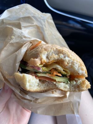 Toasted vegan sub with added vegan cheese  at Mocha Dan's in Fairbanks