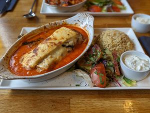 Vegetarian Moussaka. at The Olive Branch in Ilkley