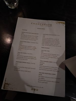 Vegan menu front at Chaophraya in Leeds