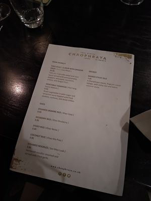 Vegan menu on the back at Chaophraya in Leeds
