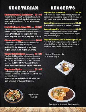 Vegan and Vegetarian Menu Page 2 of 2 at La Fiesta Chatham in Springfield