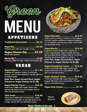Vegan and Vegetarian Menu Page 1 of 2 at La Fiesta Chatham in Springfield