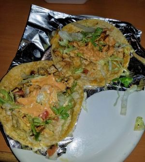 Tofu tacos on corn tortillas, sans 1 that I ate before I rembered to take a pic. Not pictured, the plate of beans and rice that come on the side. at La Fiesta Chatham in Springfield