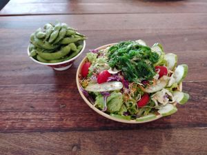 Very nice salad with wakame and Edamame at Miso Kimchi in Tanah Rata