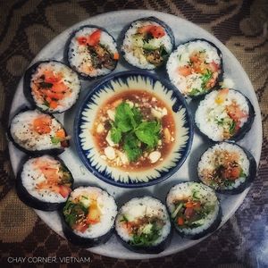 Traditional sushi at Chay Corner in Da Nang