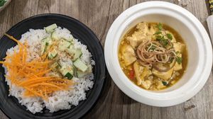 Braised lemongrass tofu with sticky rice at Chay Corner in Da Nang