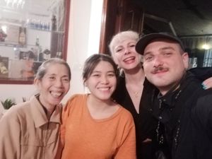 Luca and Sophie with the lovely Chay Corner staff at Chay Corner in Da Nang