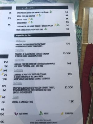 Menu at Stressfree in Vila Nova De Milfontes
