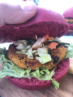 Vegan burger (inside) at Stressfree in Vila Nova De Milfontes