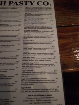 Lots of vegan and veggie pasty options  at Cornish Pasty Co in Flagstaff