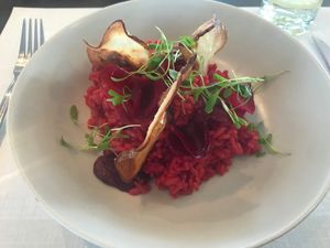 Beetroot risotto with pear at Bahnhöfli in Haag