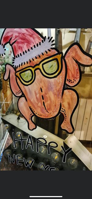 Vitrine d’un café vegan friendly   at MoMa in Mons