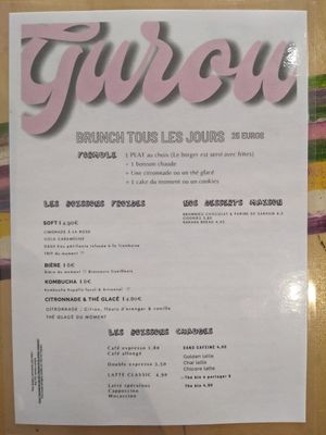 Menu - drinks at Gurou Street Food in La Rochelle