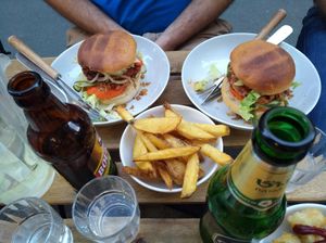 Bean burgers and fries at Gurou Street Food in La Rochelle