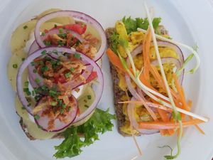 Curried chickpea and potato and onion smorrebrod. at Lillians Smørrebrød in Copenhagen