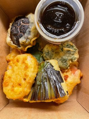 Vegan tempura – came with lotus root, eggplant, carrot, broccoli, sweet potato, mushroom, and zucchini  at Tane Vegan Izakaya in Honolulu