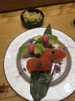 Avocado and Tomato Nigiri at Tane Vegan Izakaya in Honolulu