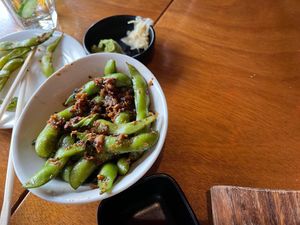 Garlic edamame  at Tane Vegan Izakaya in Honolulu