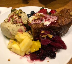 vegan cake and pistachio ice cream  at Tane Vegan Izakaya in Honolulu