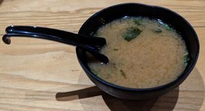 Miso soup at Tane Vegan Izakaya in Honolulu