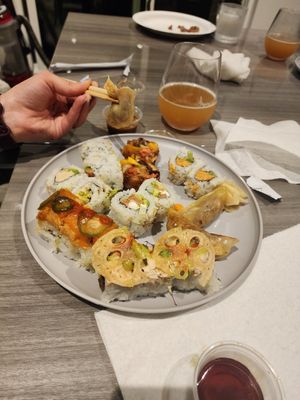 A mixed plate of rolls from our order at Tane Vegan Izakaya in Honolulu