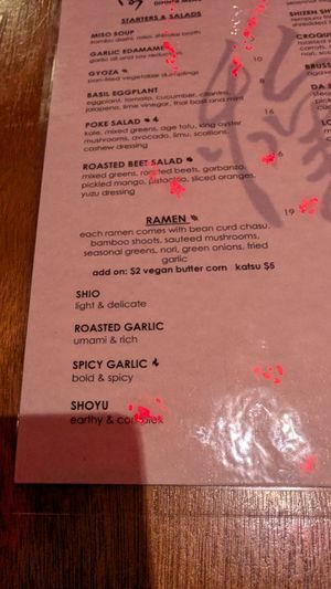 Ramen selections at Tane Vegan Izakaya in Honolulu