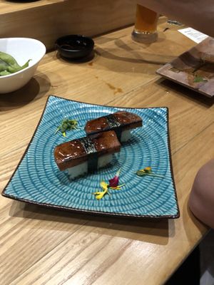 Bean curd nigiri at Tane Vegan Izakaya in Honolulu