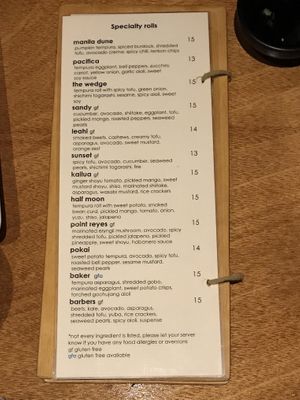 Menu 3/3 at Tane Vegan Izakaya in Honolulu