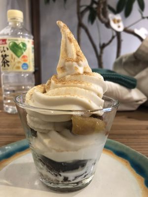 It was a really tasty parfait, used soy milk ice and homemade cocikes. All of those are vegan and i was suprised by the ice, they said it's made from pot
 ale.  at Hinemospan  in Hirakata