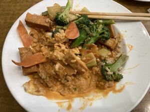 Vegetarian (not vegan) butter tofu with rice & veges  at Veg Out Time in South Yarra