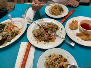 Lucky style fried rice and Lucky style chao mein  at Lucky Creation Vegetarian in San Francisco