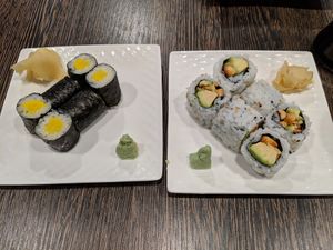 Oshinka (pickled radish) and Avocado Peanut Rolls at Hana Japanese Cuisine in Merrimack