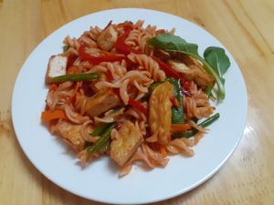 Pasta with tofu and vegetables at Ginger Home in Sapa