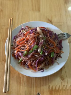 Vegetable & noodle stir fry at Ginger Home in Sapa