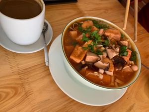 Vegan Noodle Soup. Super delicious! at Ginger Home in Sapa