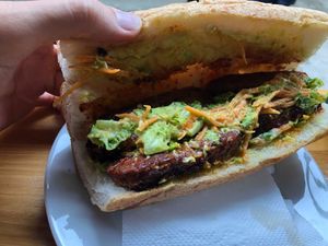 BBQ Tempeh sandwich (I think) with avocado and vegan sauce. at Ginger Home in Sapa