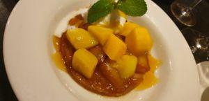 Pineapple Tarte Tatin with Coconut sorbet .... YUM! at The Fox in Harpenden