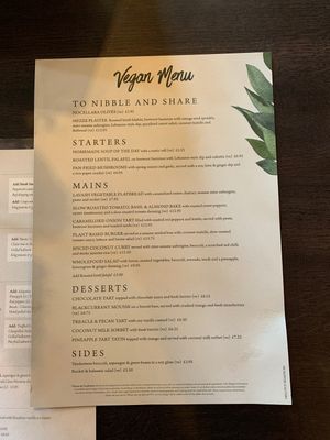 Vegan Menu at The Fox in Harpenden
