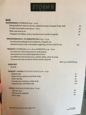 The menu at Storm B Café in Copenhagen