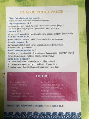 Vegan menu! at Popocatepetl in Breda