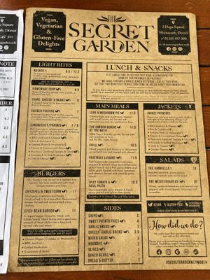 Food menu   at The Secret Garden in Dorchester