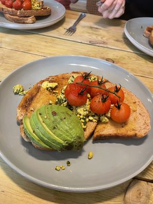 The scrambled tofu with spinach pine nuts and tomatoes   at The Secret Garden in Dorchester